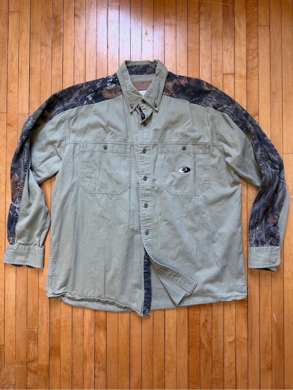 Vintage 90s Mossy Oak Open Range Button Down Camo Green Shirt Men’s Sz. XL